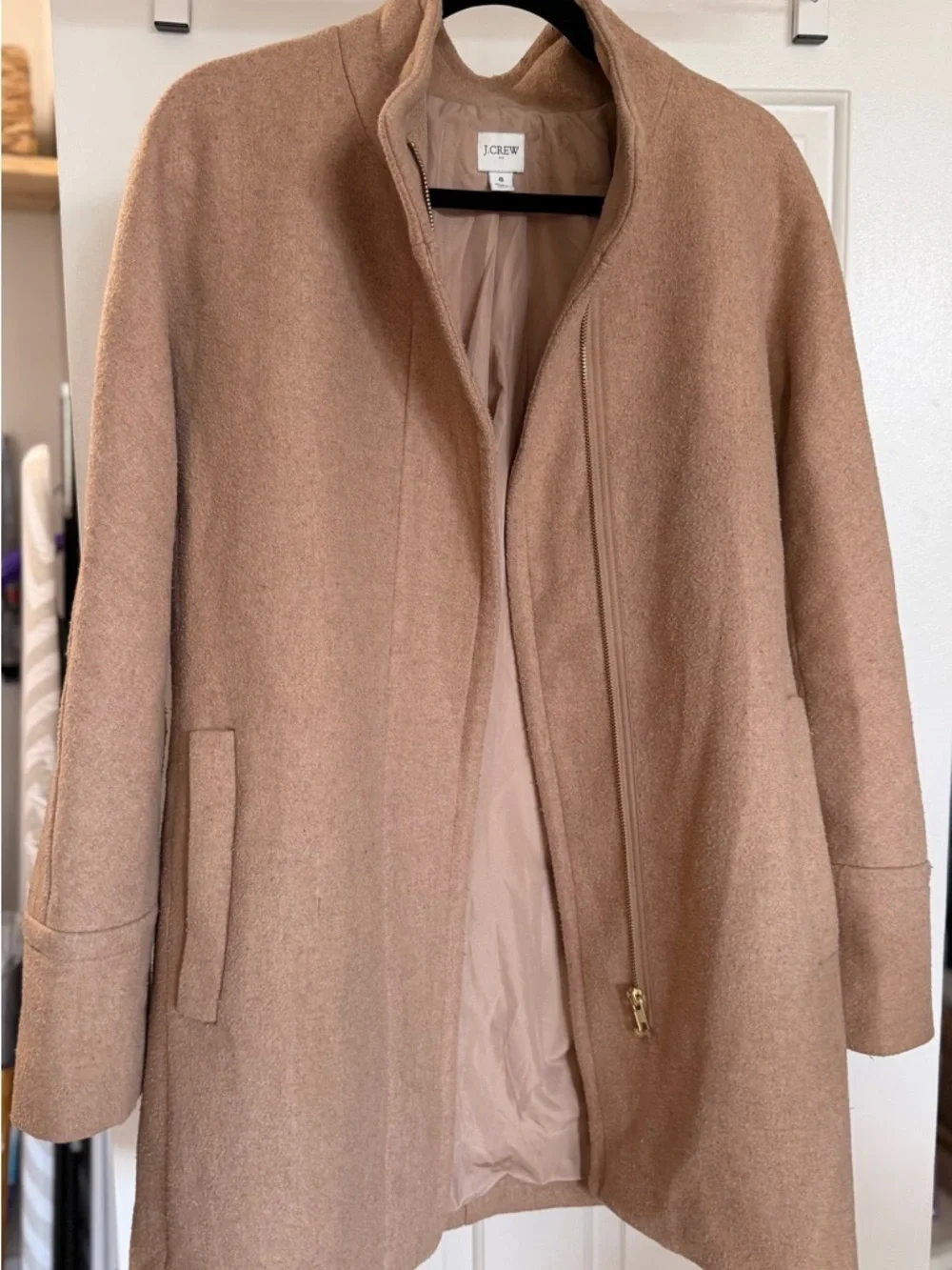 J. Crew Women's Camel Wool-Blend Stand Collar Pea Coat - Picture 1 of 2